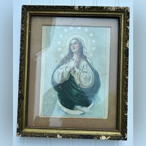 Vintage Art Antique Framed Religious Artwork Gold Frame Mary Immaculate 9x11